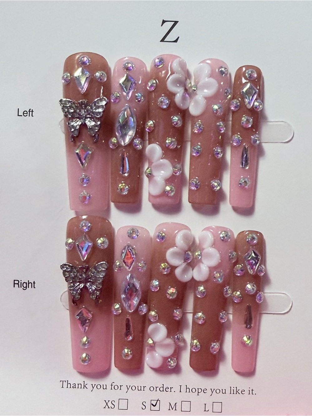 Handmade Pink Bling Floral Press-On Nails